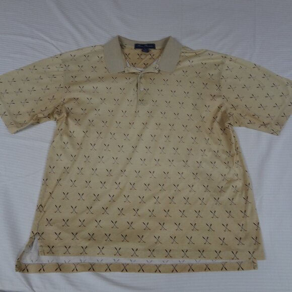 ALAN FLUSSER CROSSED GOLF CLUBS LARGE YELLOW MENS ATLETIC POLO SHIRT L5 - Picture 1 of 8